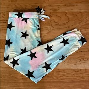PixieLane Women’s Jogger Pants – Size L – Pastel Tie Dye w/ Black Stars
